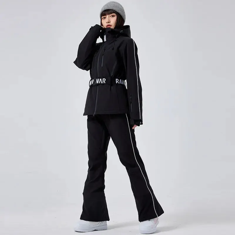 2 Pieces Women Snow Jackets with Matched Bibs Pants