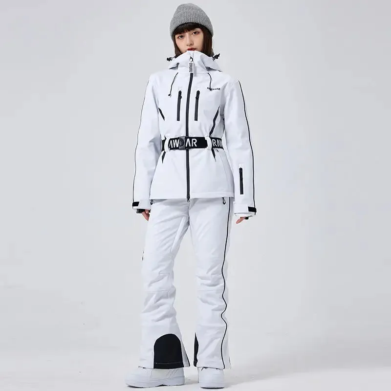 2 Pieces Women Snow Jackets with Matched Bibs Pants