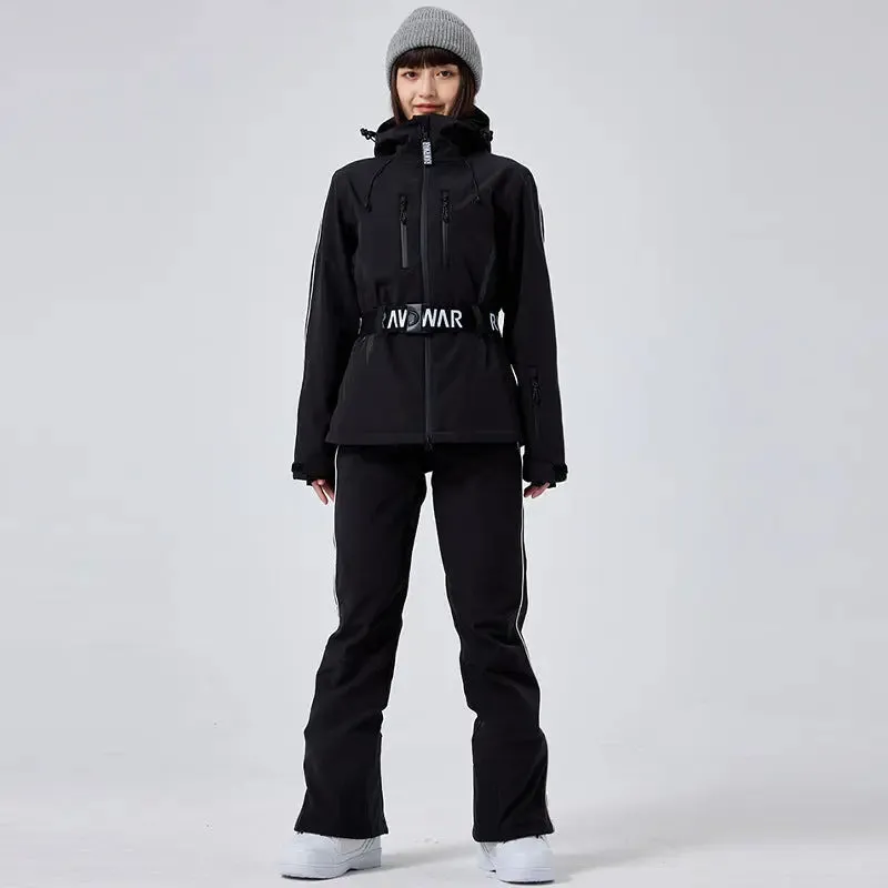 2 Pieces Women Snow Jackets with Matched Bibs Pants