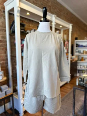 3/4 Sleeve High Low Tunic with Side Slits in Sand Dollar