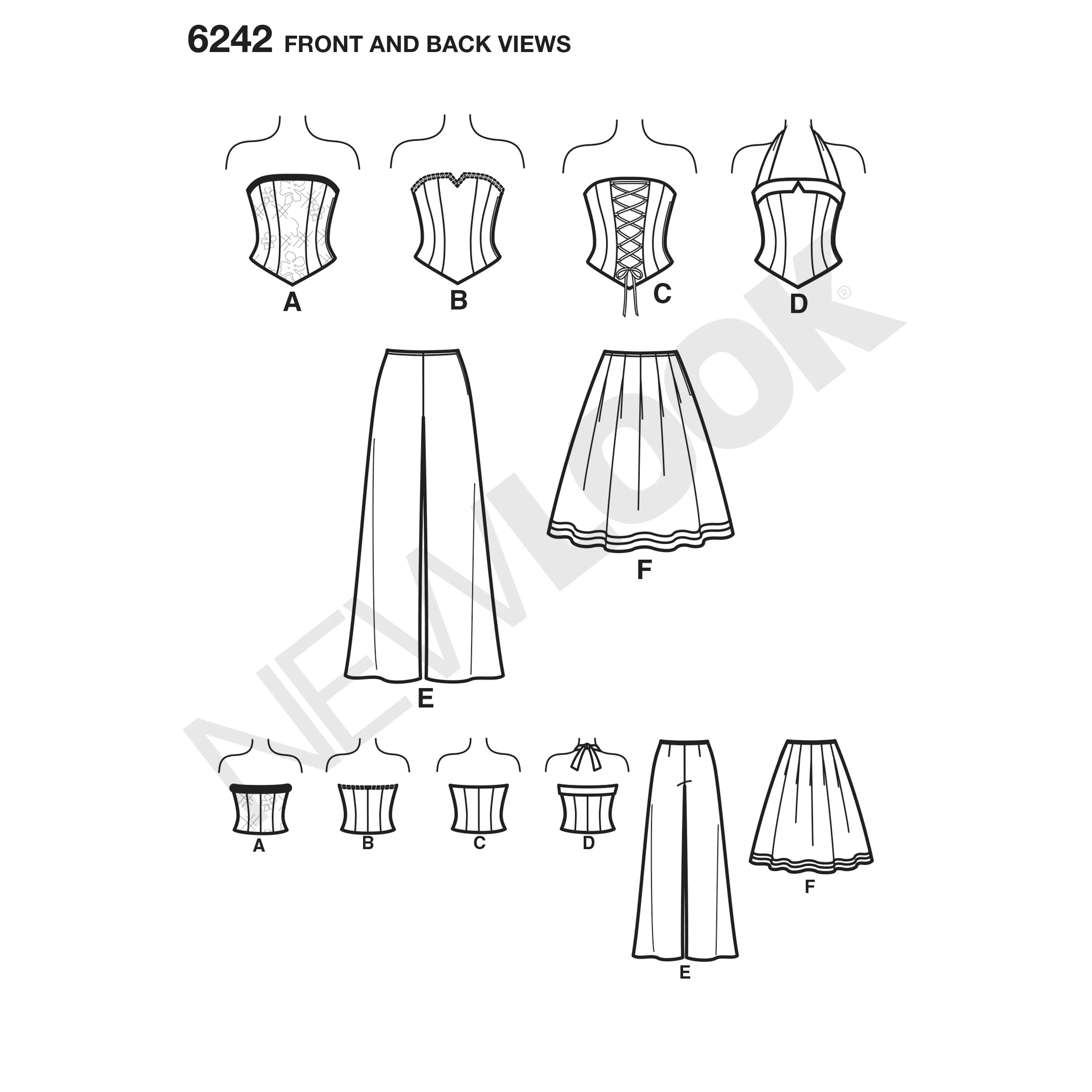 6242 Misses' Corset Top, Pants and Skirt