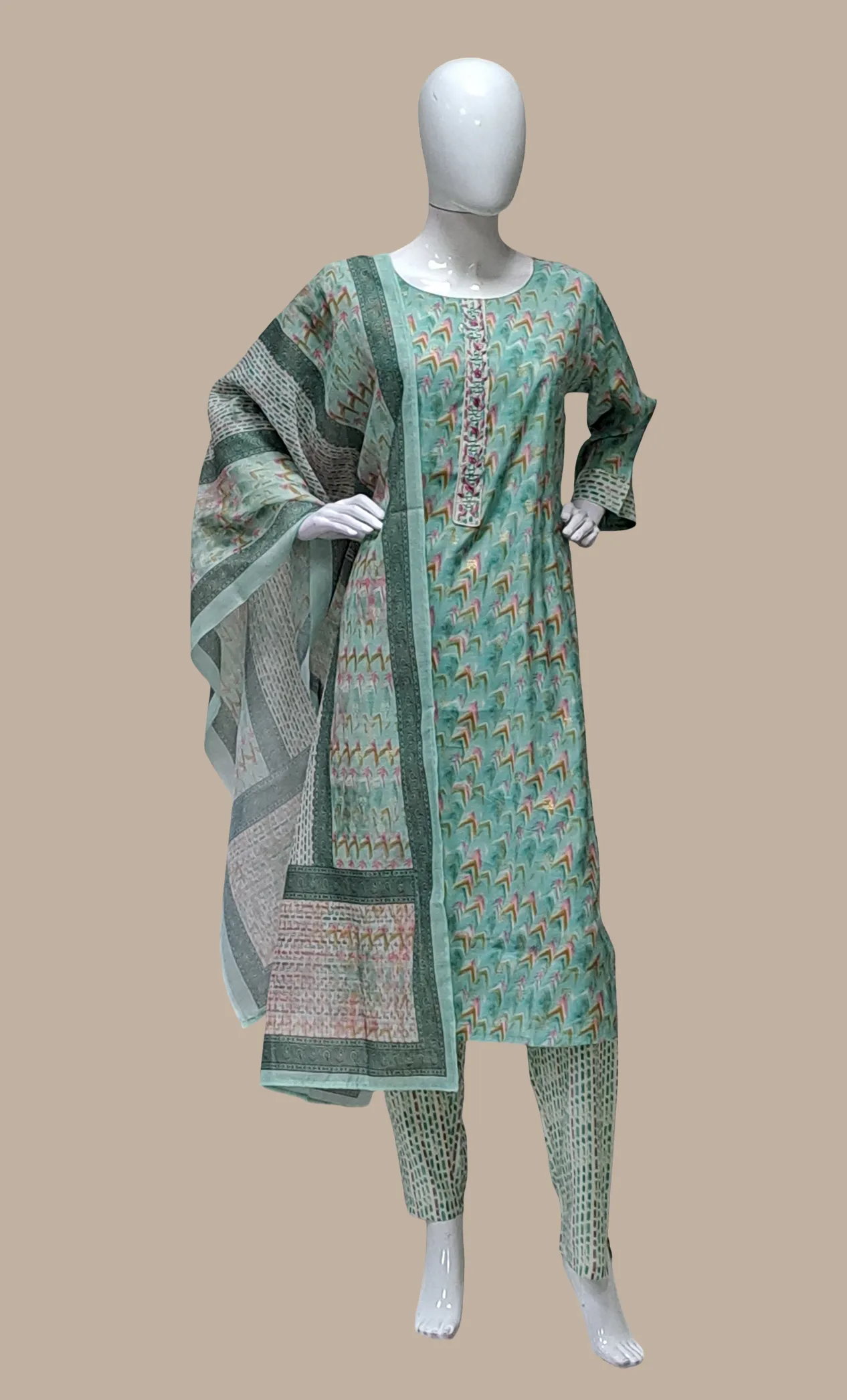 Aqua Green Printed Punjabi