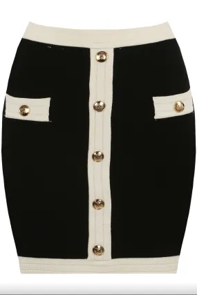 Autumn - Black & White Gold Button Fine Knitted Skirt