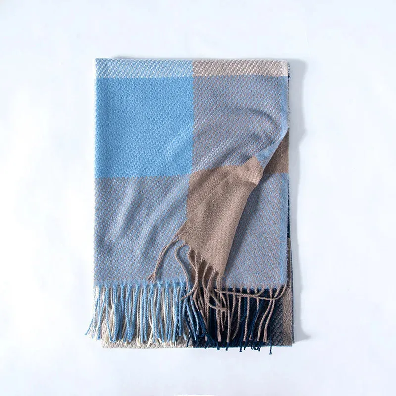 Autumn Winter Striped Plaid Elegant Lady Style New Cashmere Tassel Luxury Scarf