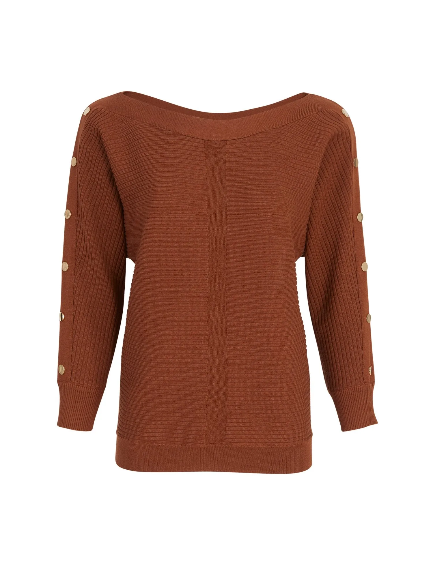 Bateau-Neck Button-Sleeve Sweater