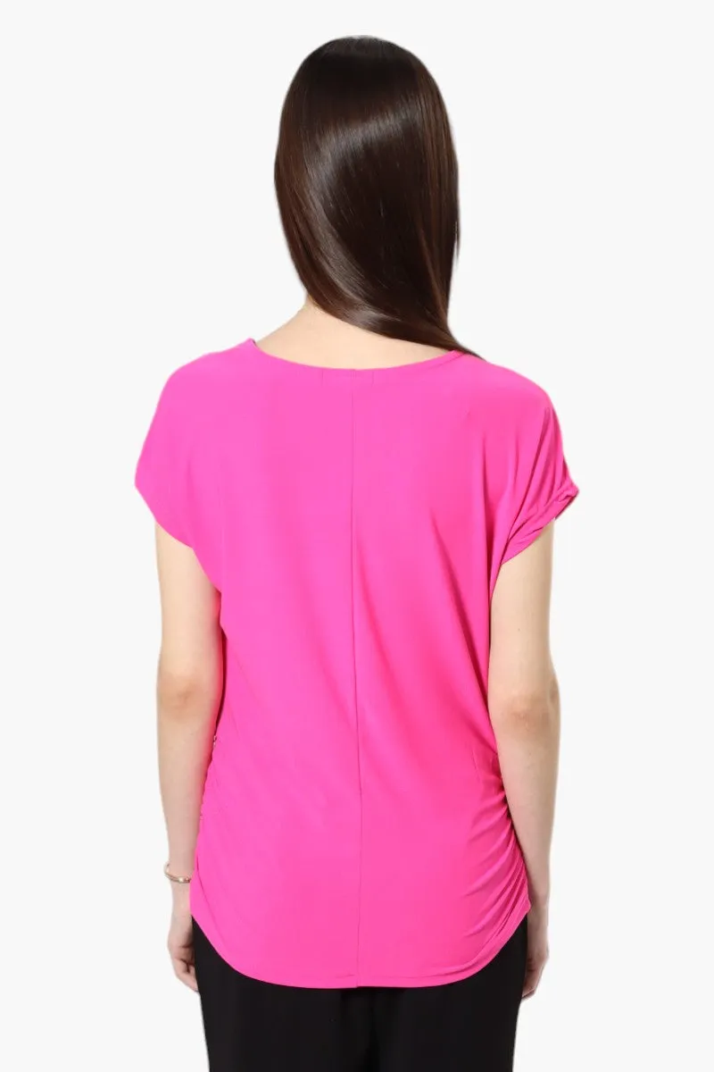 Beechers Brook Cap Sleeve Necklace Blouse - Pink