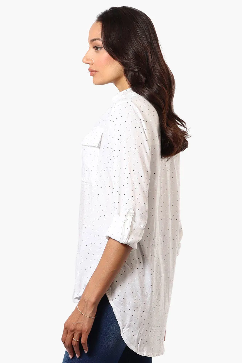 Beechers Brook Dotted Roll Up Sleeve Blouse - White