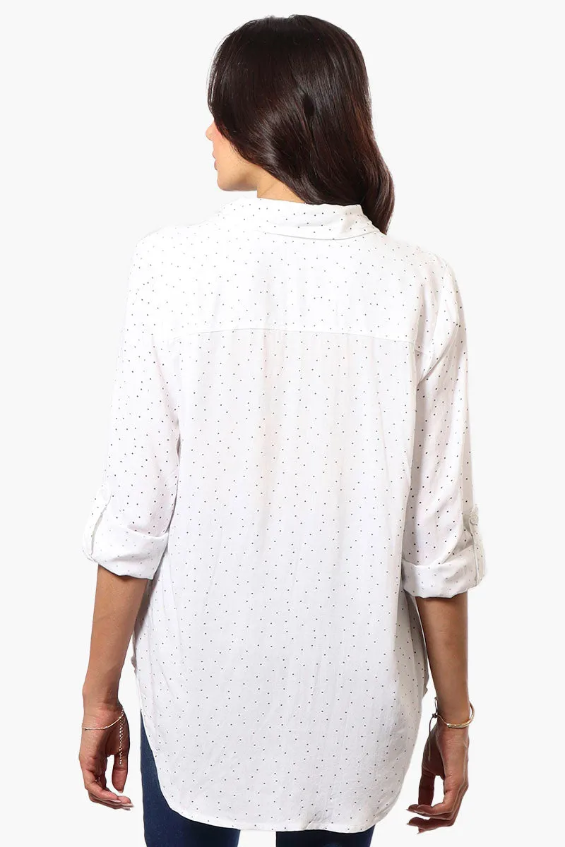 Beechers Brook Dotted Roll Up Sleeve Blouse - White