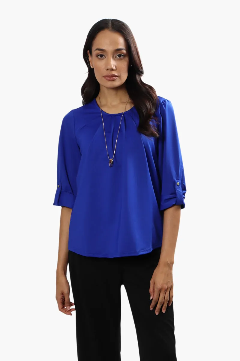 Beechers Brook Solid Roll Up Sleeve Blouse - Blue