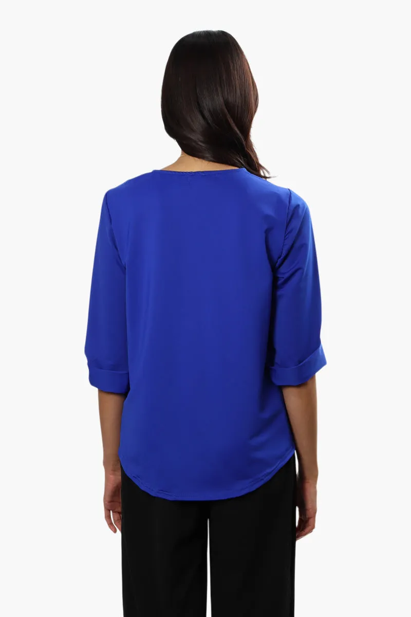 Beechers Brook Solid Roll Up Sleeve Blouse - Blue