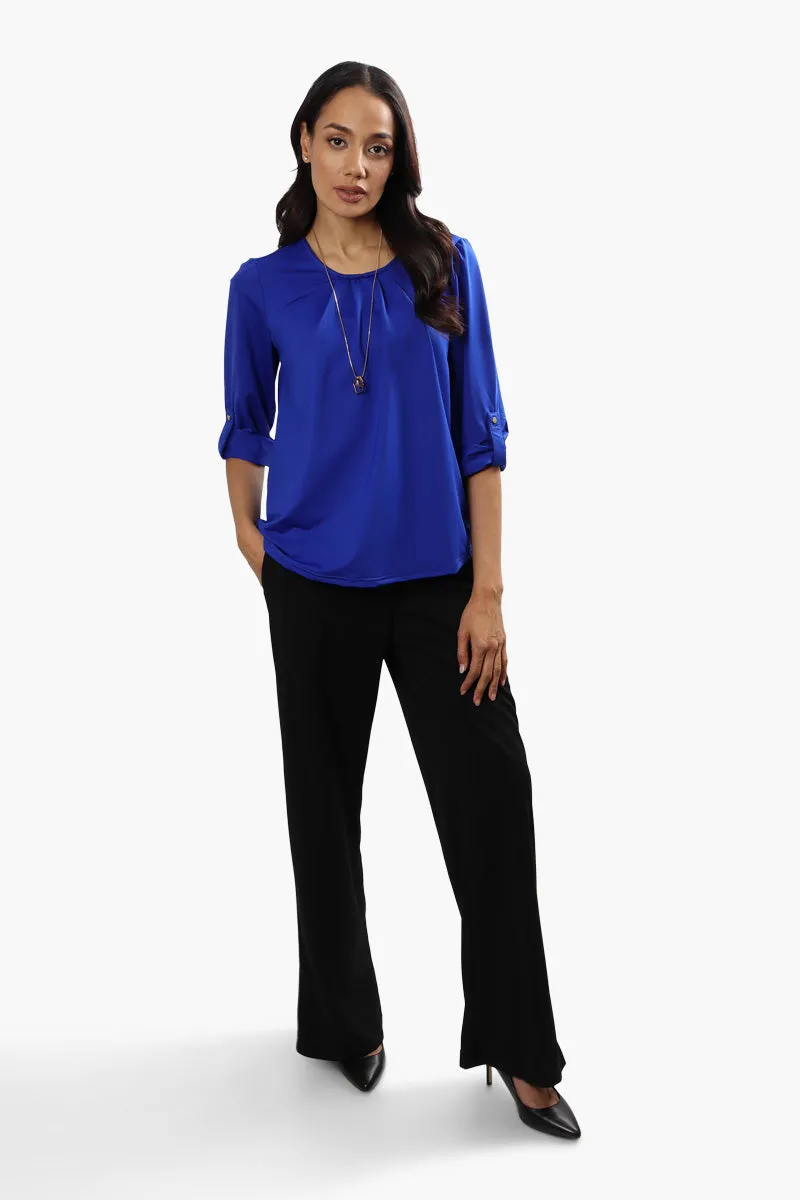 Beechers Brook Solid Roll Up Sleeve Blouse - Blue