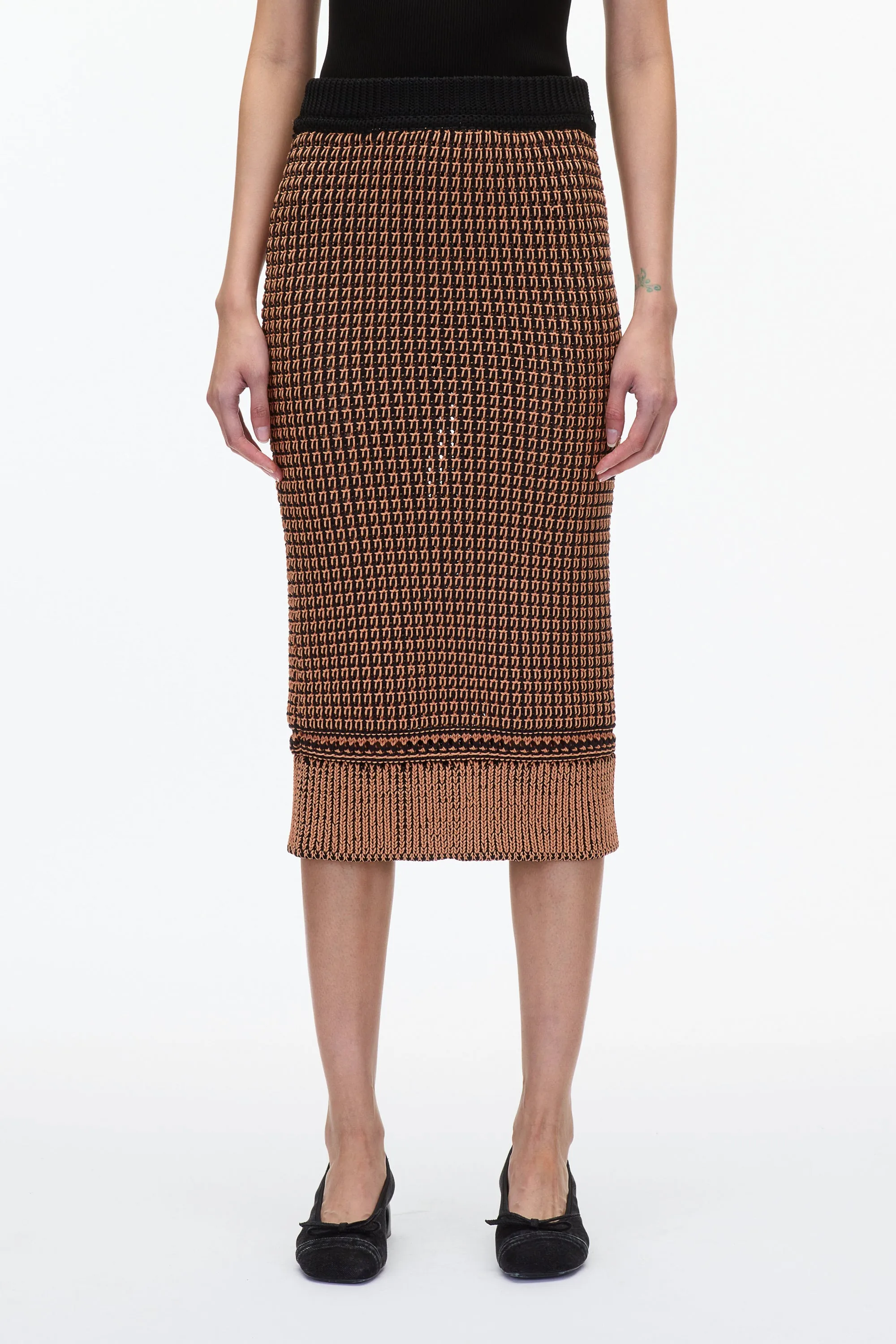 Bi-Color Knit Pencil Skirt