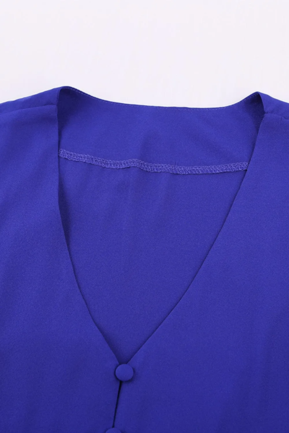 Blue Tonight V-Neck Button-Up Ruffle Sleeve Top