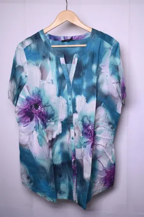 Bonita Blue Tie-Dye Floral Button Down Shirt – Medium