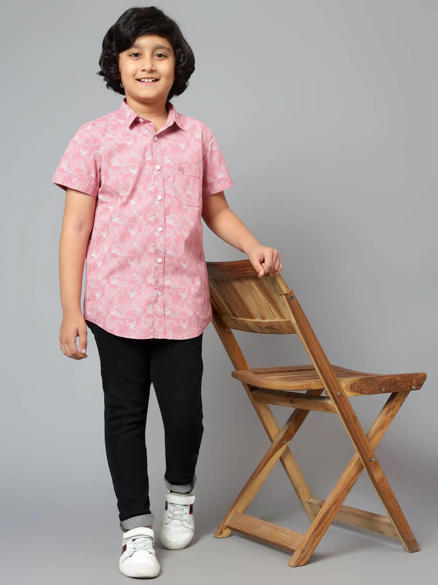 Boys Casual Pink Half Sleeve  Shirt