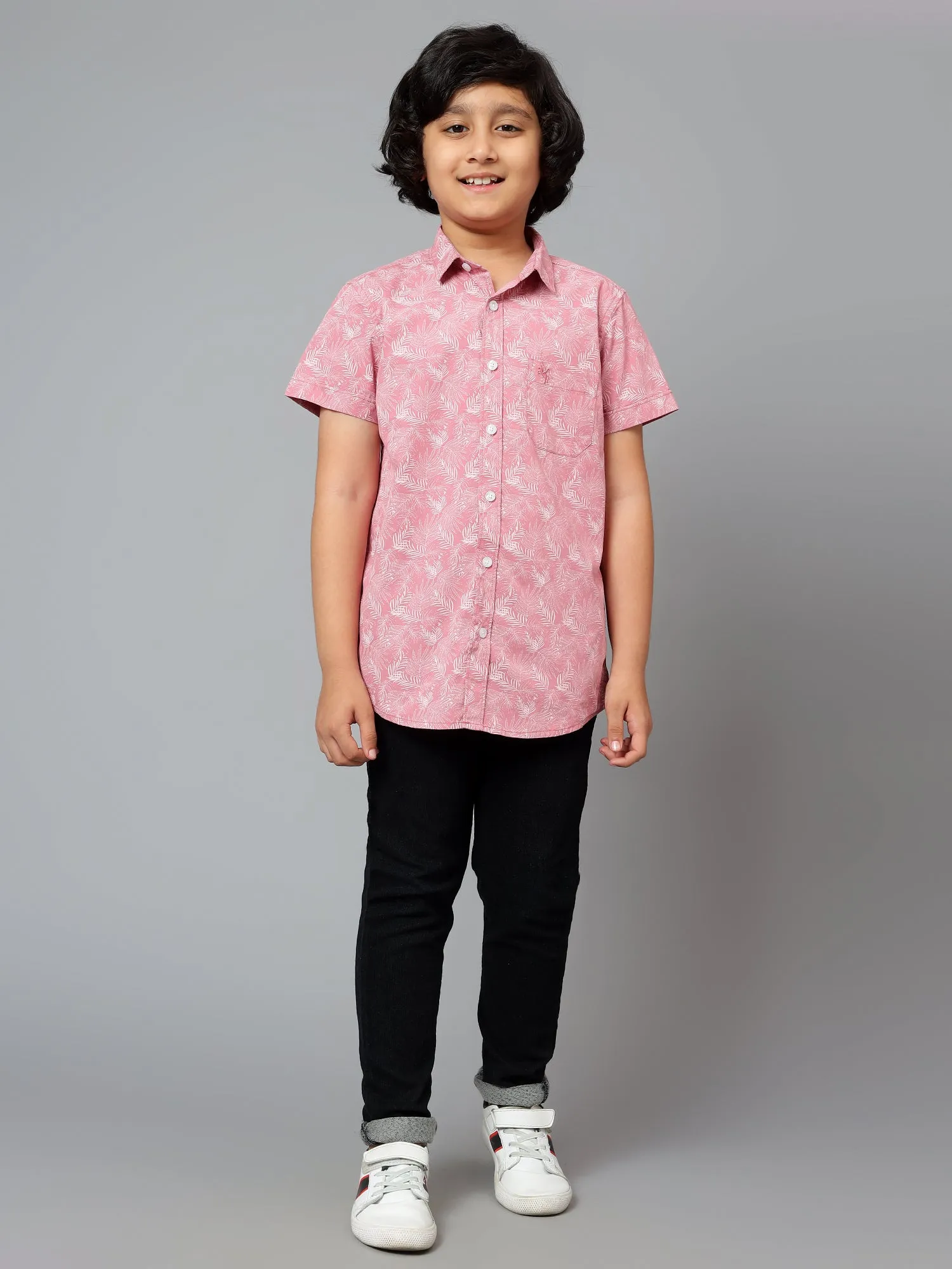 Boys Casual Pink Half Sleeve  Shirt