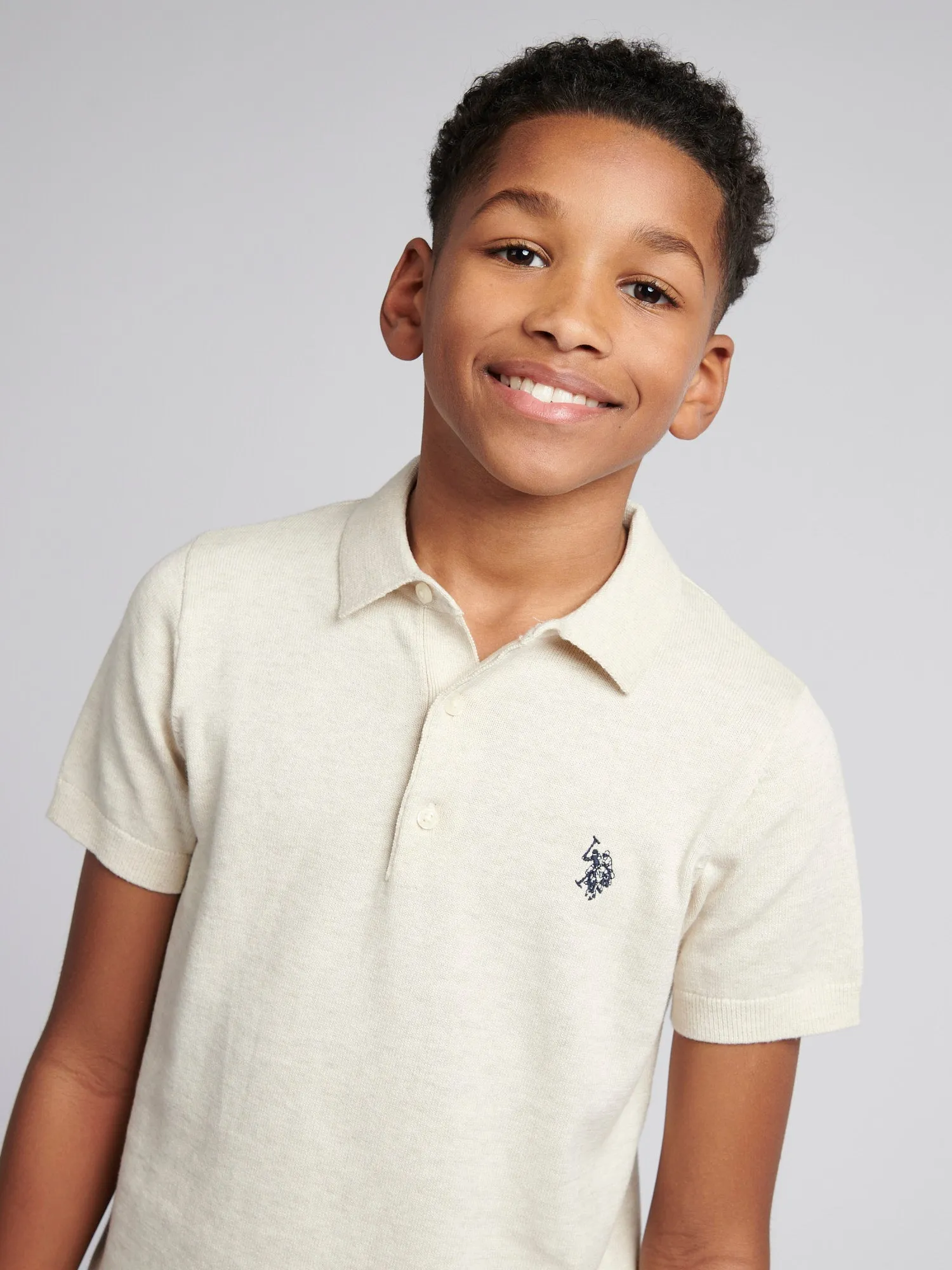 Boys Combed Cotton Polo Shirt in Birch Marl