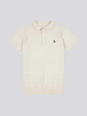 Boys Combed Cotton Polo Shirt in Birch Marl