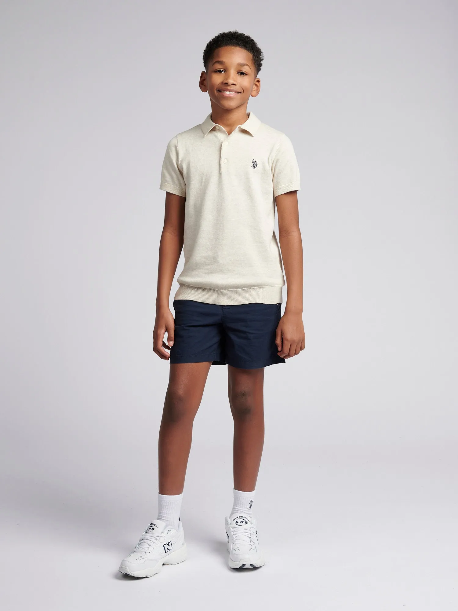 Boys Combed Cotton Polo Shirt in Birch Marl