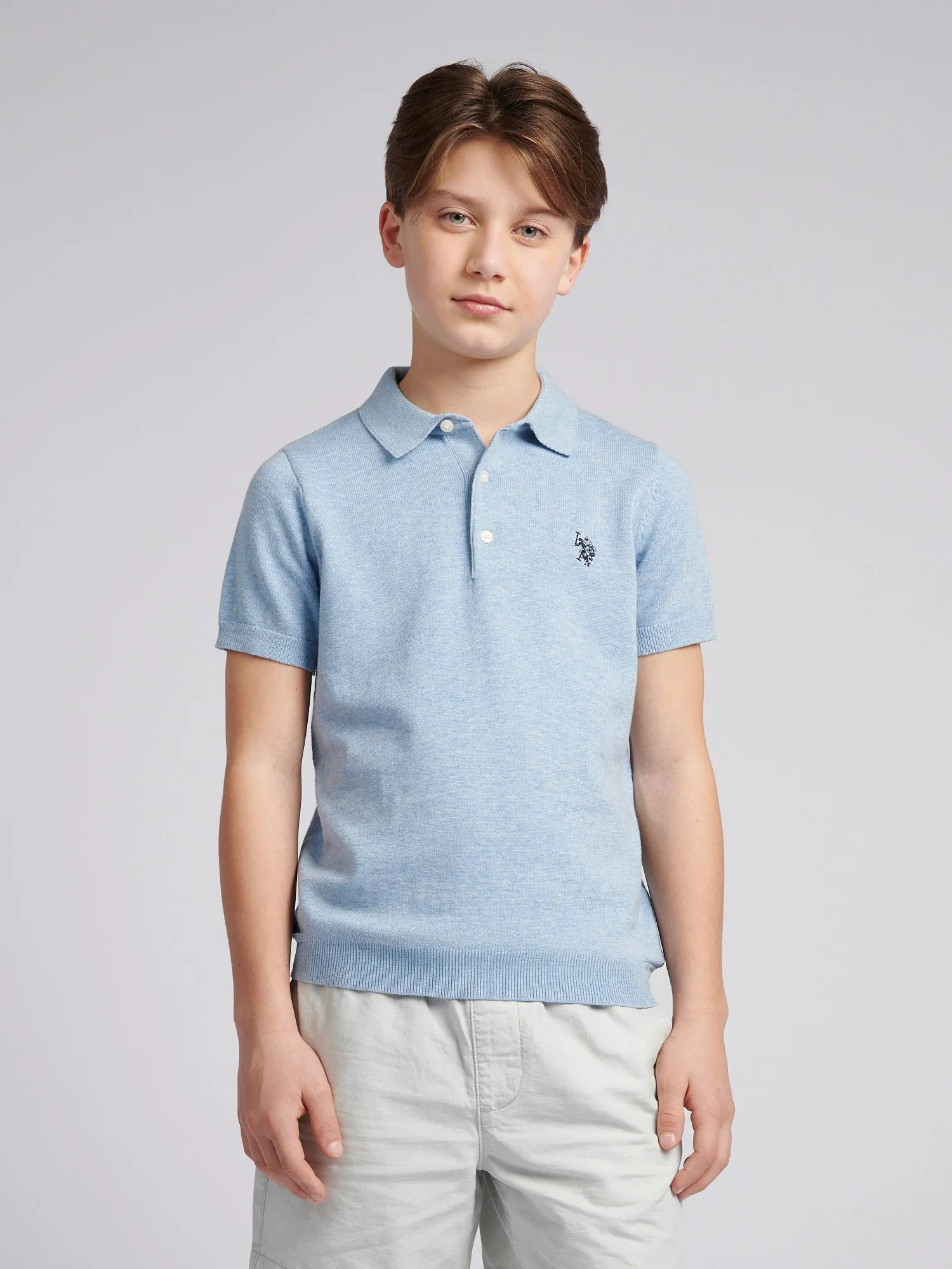 Boys Combed Cotton Polo Shirt in Parisian Blue Marl