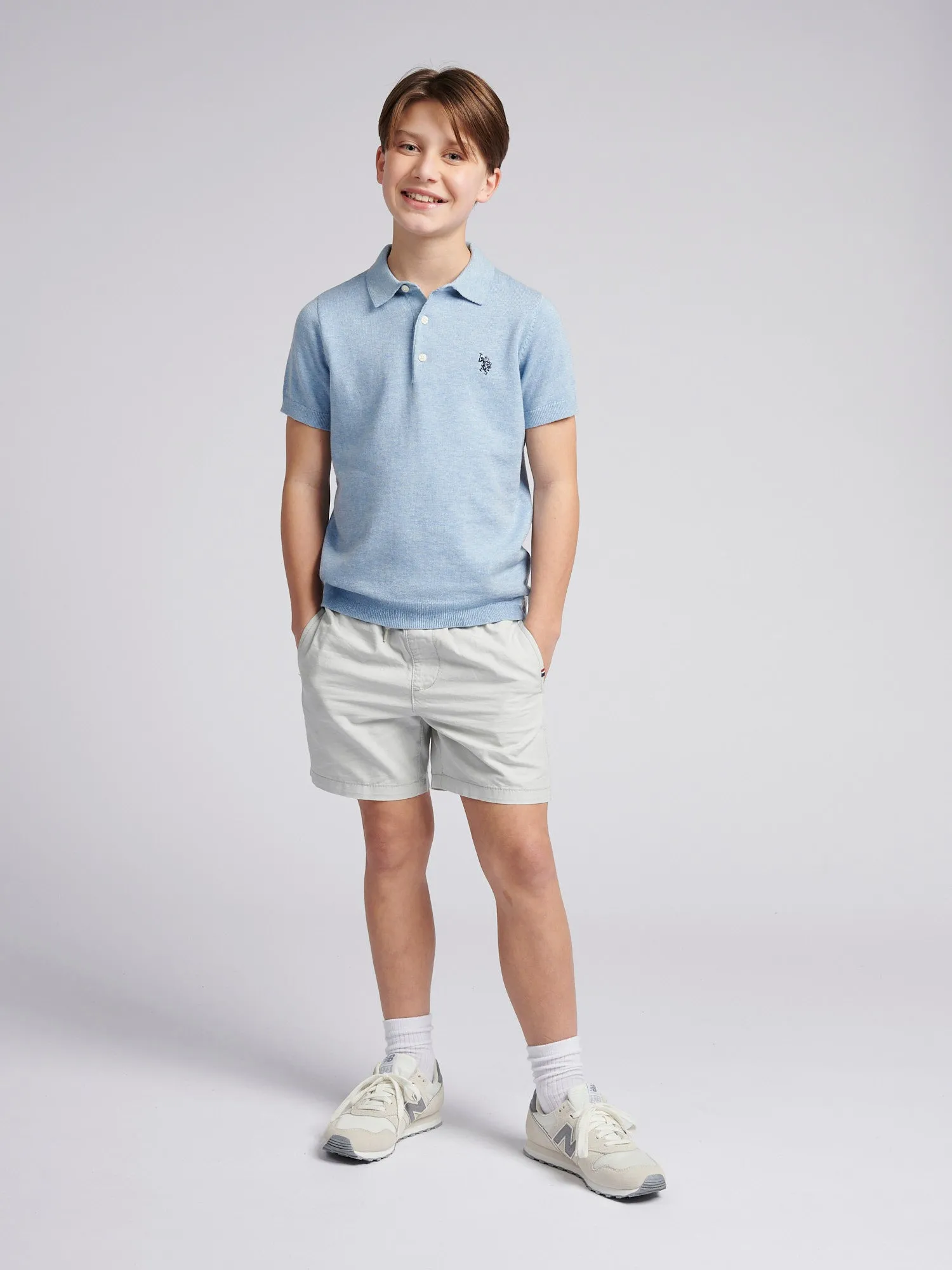 Boys Combed Cotton Polo Shirt in Parisian Blue Marl