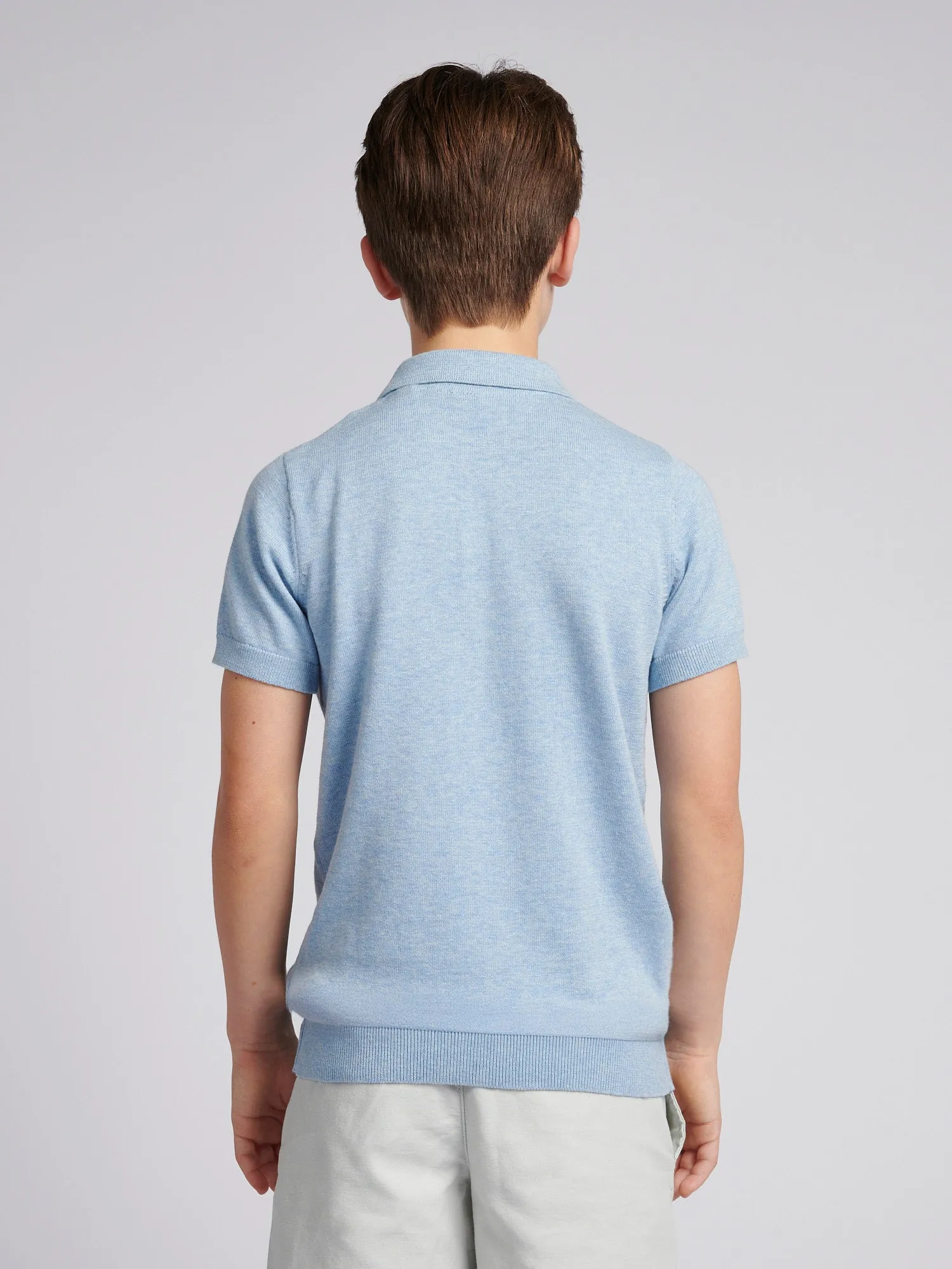 Boys Combed Cotton Polo Shirt in Parisian Blue Marl