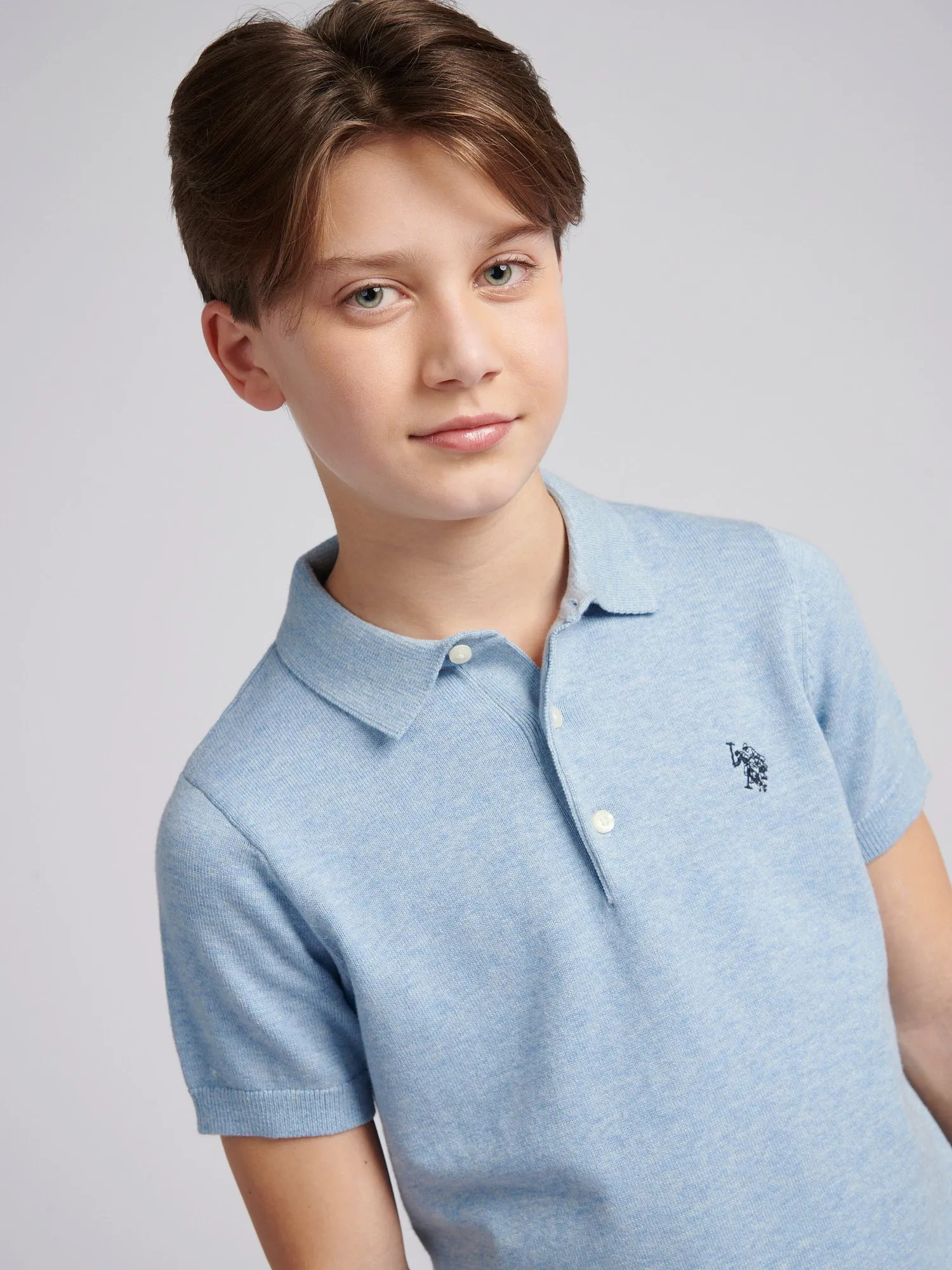 Boys Combed Cotton Polo Shirt in Parisian Blue Marl