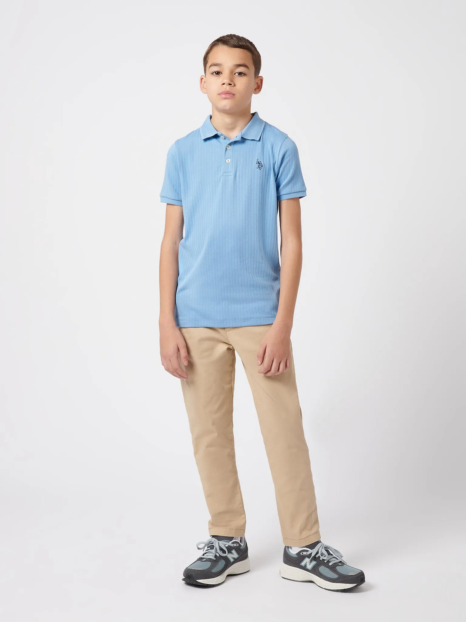 Boys Double Horsemen Rib Polo Shirt in Allure