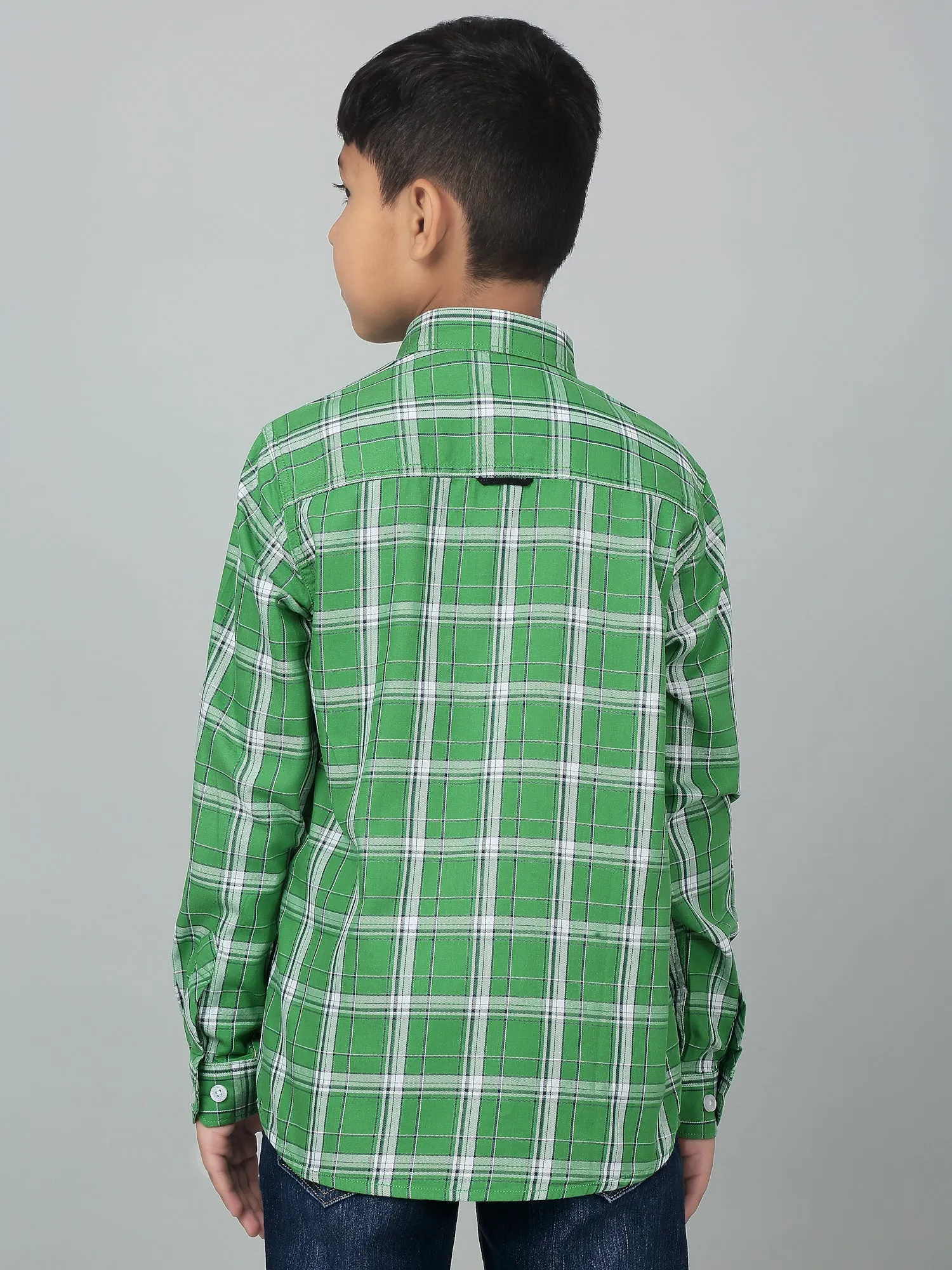 Boy's Green Checkered Full Sleeves Shirt