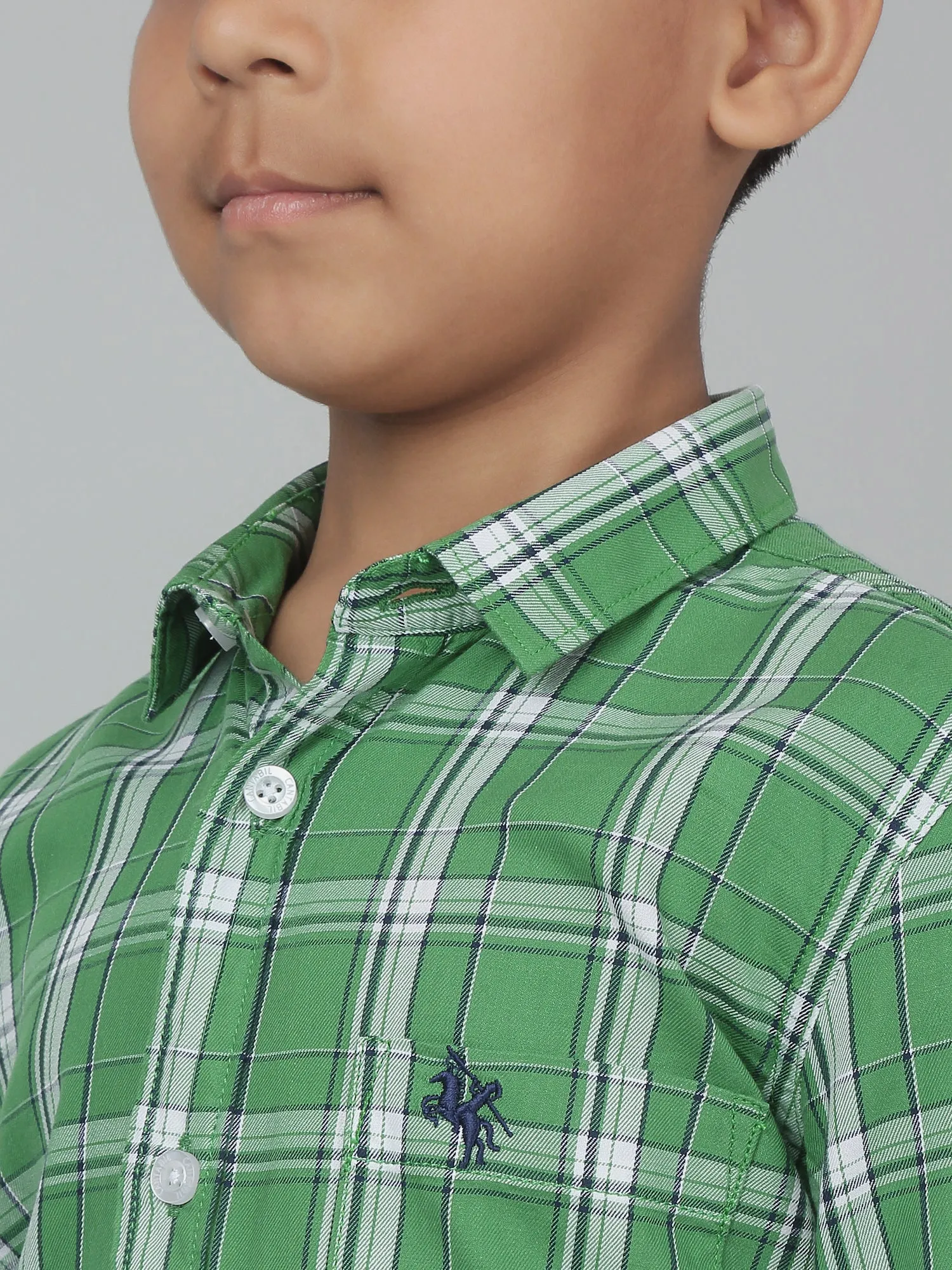 Boy's Green Checkered Full Sleeves Shirt