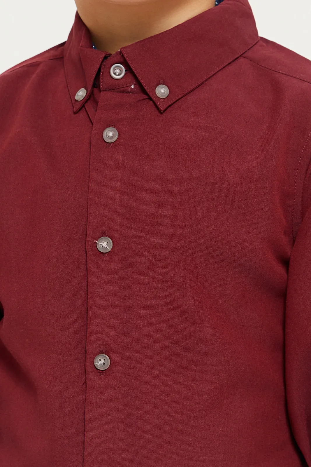 Boys Junior Burgundy Plain Trimmed Shirt