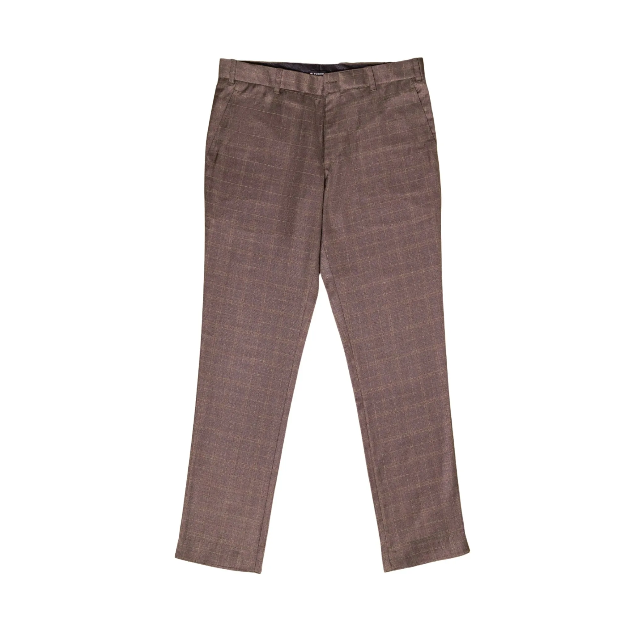 Brown color check blend cotton trousers pant for men