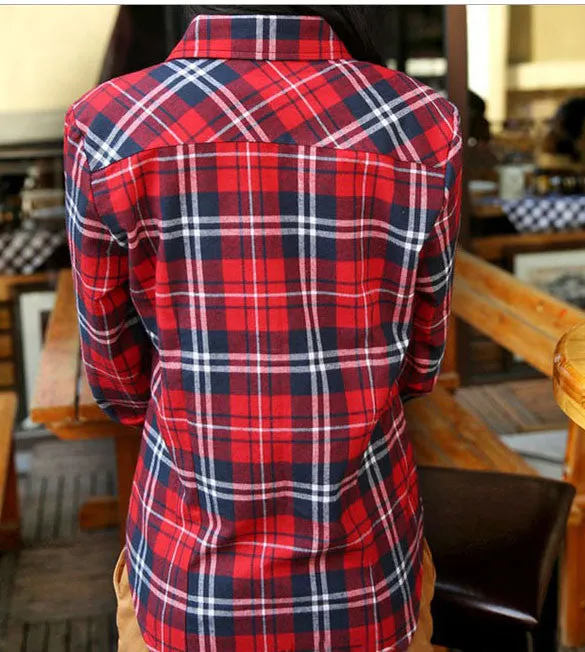 Button Cotton Lapel Shirt Plaids Flannel Shirt