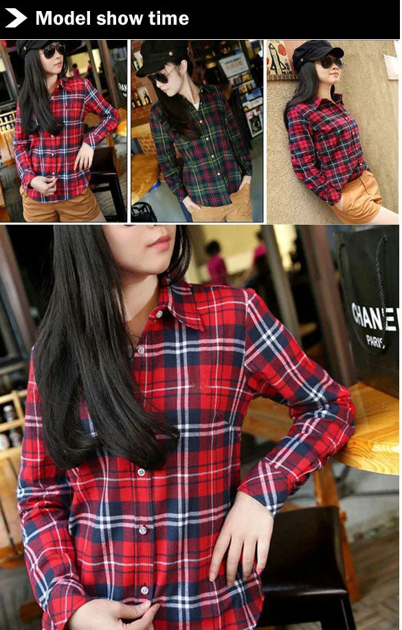 Button Cotton Lapel Shirt Plaids Flannel Shirt