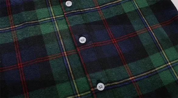 Button Cotton Lapel Shirt Plaids Flannel Shirt