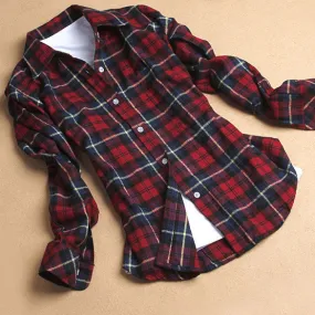 Button Cotton Lapel Shirt Plaids Flannel Shirt