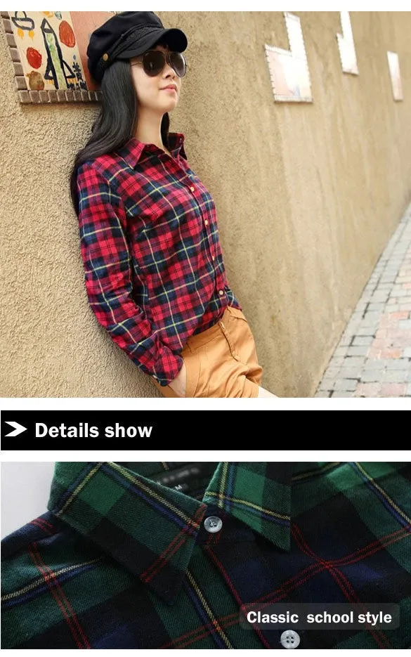 Button Cotton Lapel Shirt Plaids Flannel Shirt