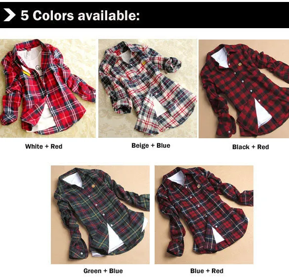 Button Cotton Lapel Shirt Plaids Flannel Shirt