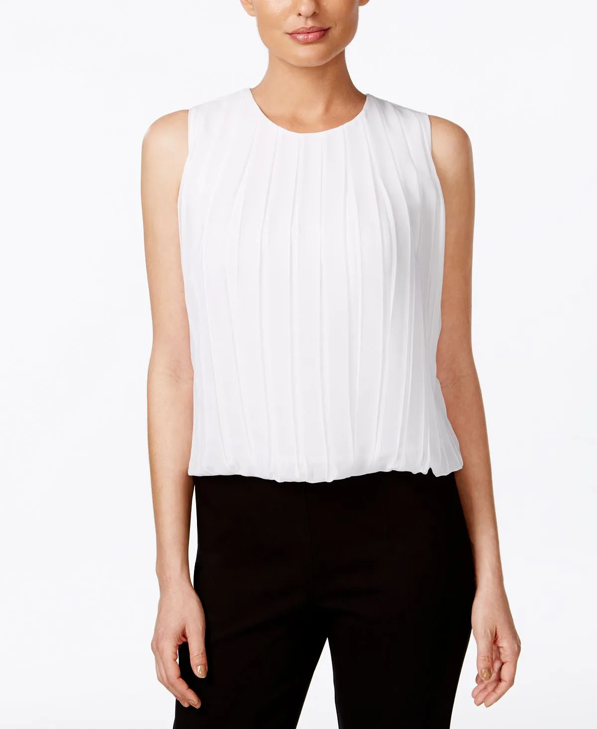 Calvin Klein Sleeveless Pleated Blouse, White