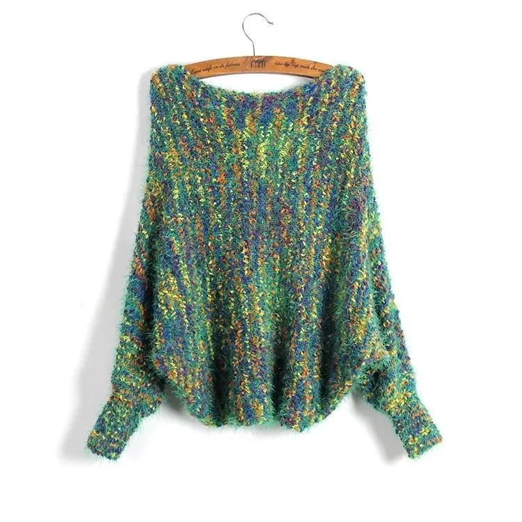 Casual Print Off-shoulder Long Bat Sleeve Women Sweaters