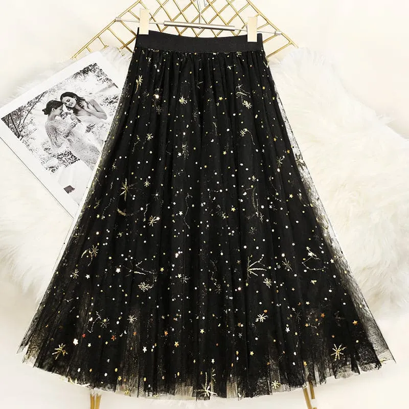 Chic Black Embroideried Sequins tulle Skirts Summer