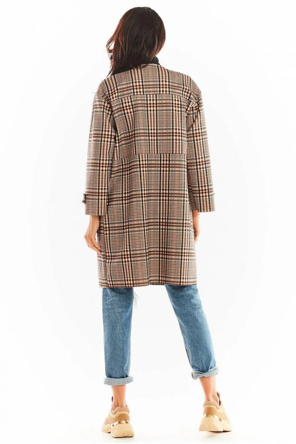 Chic Checkered Coat with Secure Snap Fasteners