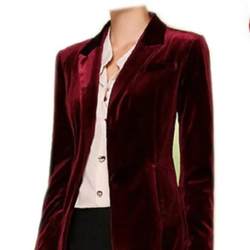 Chic European Style Long Velvet Blazer