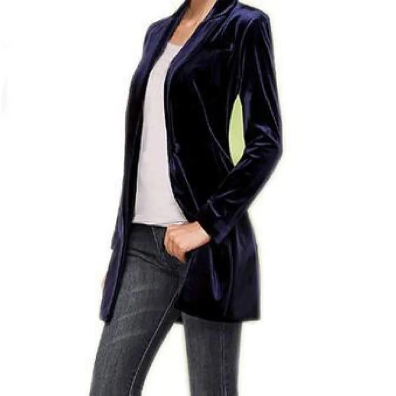 Chic European Style Long Velvet Blazer