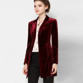 Chic European Style Long Velvet Blazer