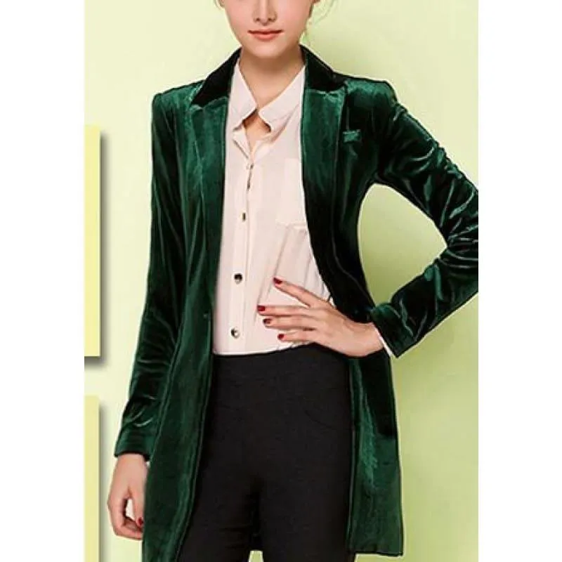 Chic European Style Long Velvet Blazer