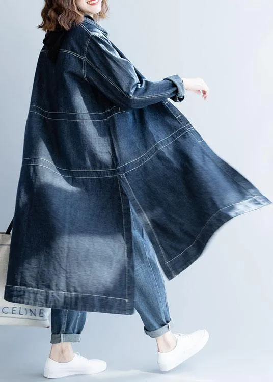 Chic side open Fine coats women denim blue loose jackets fall