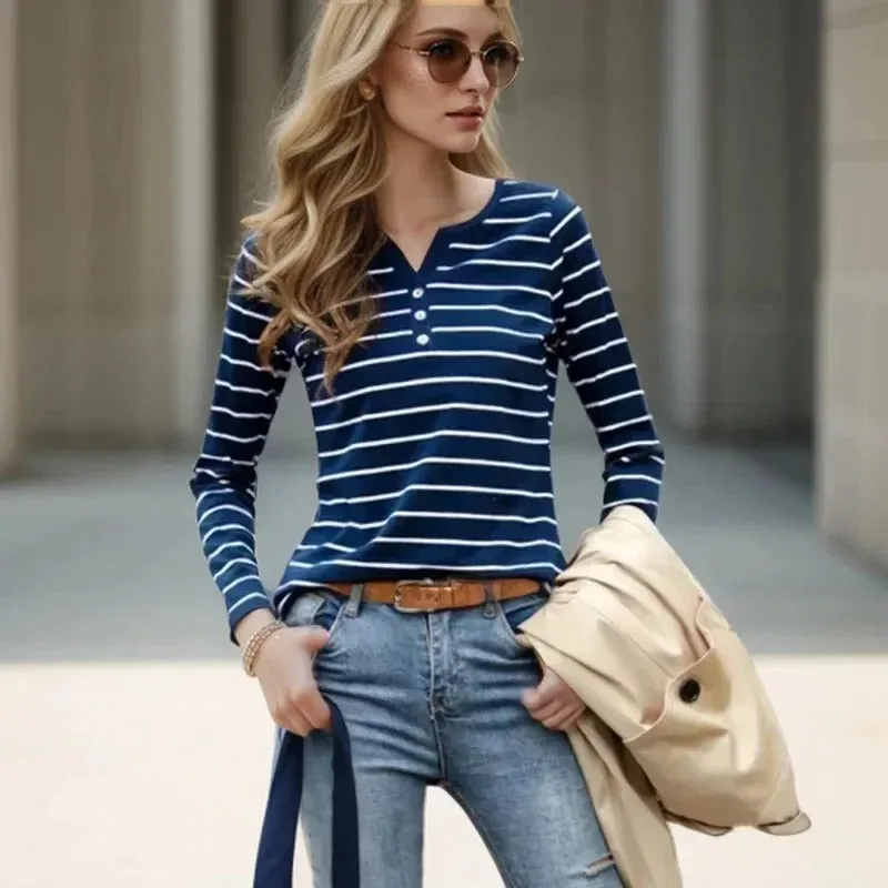 Chic Striped V-Neck Blouse for Women