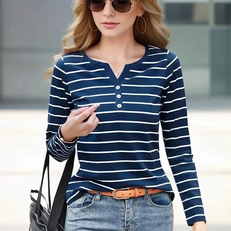 Chic Striped V-Neck Blouse for Women