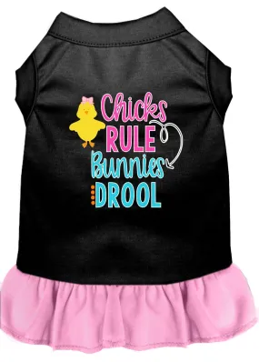 Chicks Rule Screen Print Dog Dress Black With Light Pink Med (12)